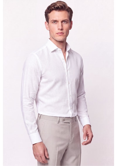 Slim Fit İtalyan Yaka Beyaz Gömlek G 1610