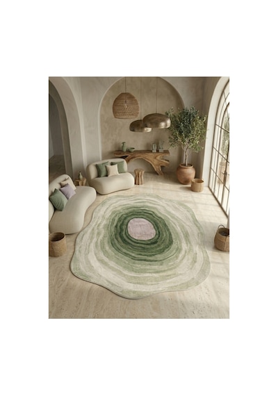 Sdt Modern Yeşil Tonlu Geçişli Organik Formlu Soyut Dokuma Taban Dekoratif Halı Sdt1379 Yeşil