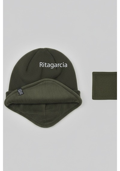 Ritagarcia Unisex Polar Astarlı Kulaklı Bere - Rüzgar Geçirmeyen Termal Kış Beresi Haki