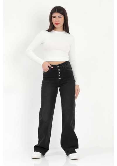Giysa Kadın Palazzo Jean Siyah Likralı Düğmeli Yüksek Bel Pamuklu Kot Pantolon - 607-2472 Siyah Giysa Kadın Palazzo Jean Siyah Likralı Düğmeli Yüksek Bel Pamuklu Kot Pantolon - 607-2472 Siyah
