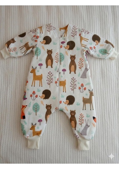 Xmlbayiciniz Kollu Elyaflı 2.5 Tog Uyku Tulumu, %100 Doğal Pamuk, Çift Kat Pazen, Unisex, 6-12 Ay, Çok Renkli