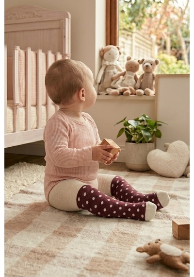 Cocole Socks Kız Bebek Külotlu Çorabı 3'lü Set Pamuklu Bordo 0-24 Ay Çok Renkli