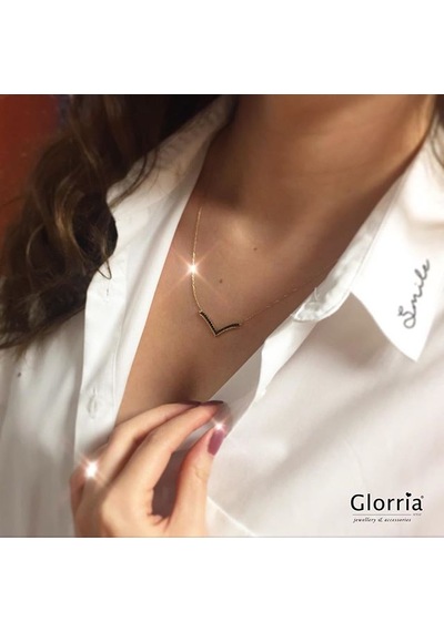 Glorria Altın Martı Taşlı Kolye - Siyah VK0460