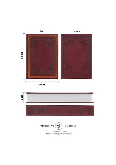 Victoria Journals Vintage Old Book Sketchbook Bordo 14x20 110g 160 Yaprak