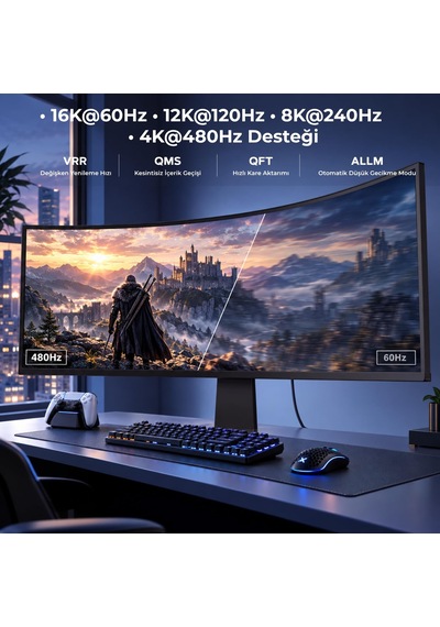 Hdmı 2.2 Kablo, 96 Gbit/s, 16k 60hz, 12k 120hz, 8k 240hz, 4k 480hz, Lıp, Vrr, Allm, Qft, Qms, Dynamic Hdr, Earc, Alüminyum Gövde 2 Metre Hdmı 2.2 Kablo, 96 Gbit/s, 16k 60hz, 12k 120hz, 8k 240hz, 4k 480hz, Lıp, Vrr, Allm, Qft, Qms, Dynamic Hdr, Earc, Alüminyum Gövde 2 Metre