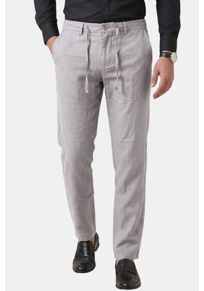 Deepsea Taş Slim Fit Likralı Keten Dokulu Lastikli Belli İpli Yazlık Erkek Pantolon 2603001
