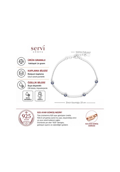 Servi 925 Ayar Blue Charm Bileklik-257 Gümüş