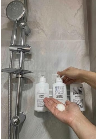 Duvara Asmalı Kilitli Aparatlı 3 Lü Banyo Seti Şampuan Duş Jeli Ve Saç Kremi Plastik Şişesi 400 Ml 1 Diğer