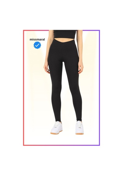 Missmaral Siyah Slim Fit Yüksek Bel Toparlayıcı Spor Tayt Flatlock Dikiş Detaylı Fit Tasarım Oslo 1090 SiYAH