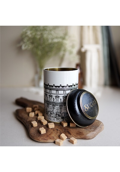 City Sugar Desenli Yuvarlak Metal Kutu, 10.5 X 15 Cm, 1.1 Lt