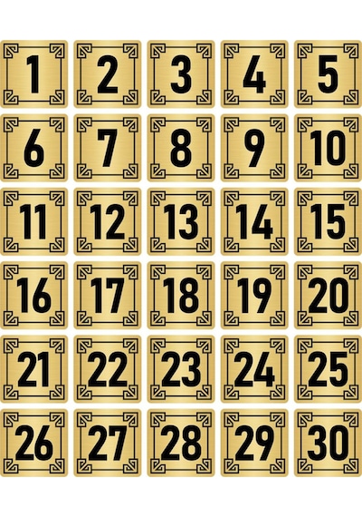 Metal Kapı Masa Dolap Numara Levhası 4x4cm Altın Renk 30 Adet (1…30)