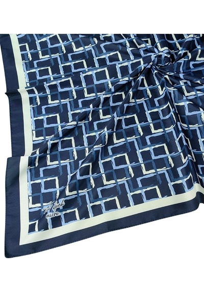 Mim Eşarp Vav İpek Kadın Micro Twill Sport Desenli Eşarp Lacivert - Indigo