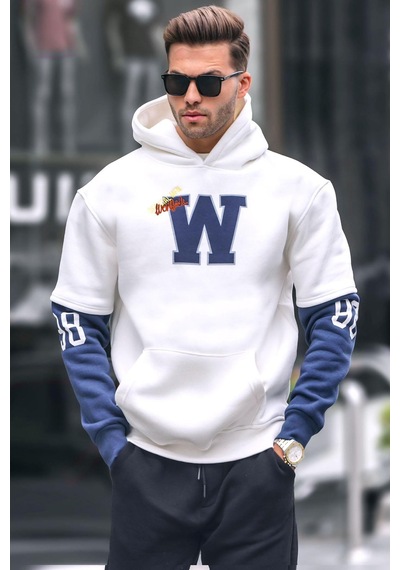 Madmext Ekru Nakışlı Kapüşonlu Sweatshirt 6141-ekru Ekru