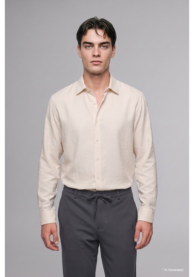 Defacto Regular Fit Polo Yaka Modal Uzun Kollu Gömlek H5254ax26auer105 Ekru-er105