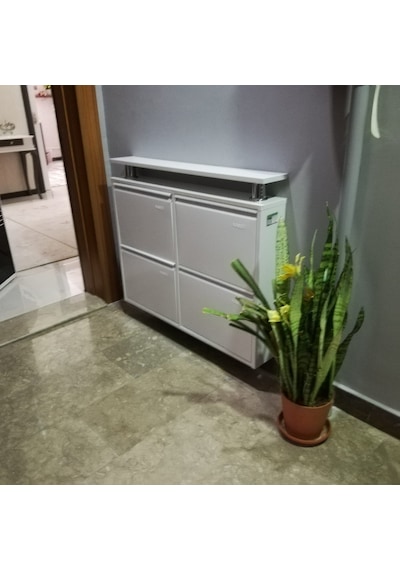 KASER 2+2 YATAY RAFLI METAL AYAKKABILIK Beyaz