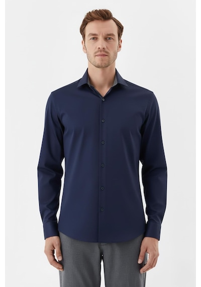 Sabri Özel Erkek Lacivert Dar Kesim Slim Fit %100 Pamuk Dokuma Uzun Kollu Klasik Yaka Gömlek Sabri Özel Erkek Lacivert Dar Kesim Slim Fit %100 Pamuk Dokuma Uzun Kollu Klasik Yaka Gömlek