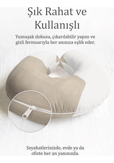 Minimalist İki Renkli Pamuklu Boyun Yastığı - Modern Bej Krem Yumuşak Seyahat Yastığı Koyu Gün Doğumu İndigo