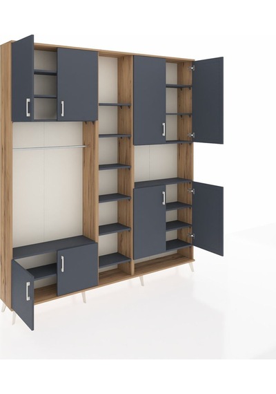 Arges Dolap 18 Raflı 8 Kapaklı Tek Askılı 220x30x243 Çam-antrasit/antrasit Antrasıt/antrasıt
