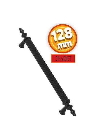 128 Mm Polimer Dolap Kulpu 20 Adet Vidalı - Mobilya Kulpları - 128 - Siyah Siyah Çift Delikli 128 Mm