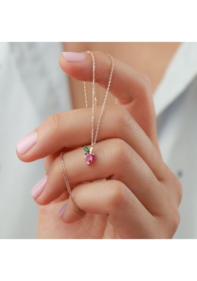 925 Ayar Pembe Elma Rose Gümüş Kolye