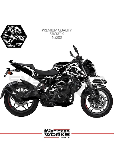 Bajaj Ns200 Kaplama Sticker Şimşek Yıldırım Motor Kaplama Modeli Hazır Kit Beyaz