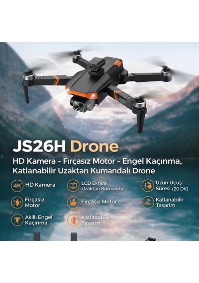Js26h 4k Drone, Lcd Kumandalı, Fırçasız Motor, Akıllı Engel Kaçınma, Katlanabilir Drone, Uzun Uçuş Süresi, Profesyonel Rc Drone