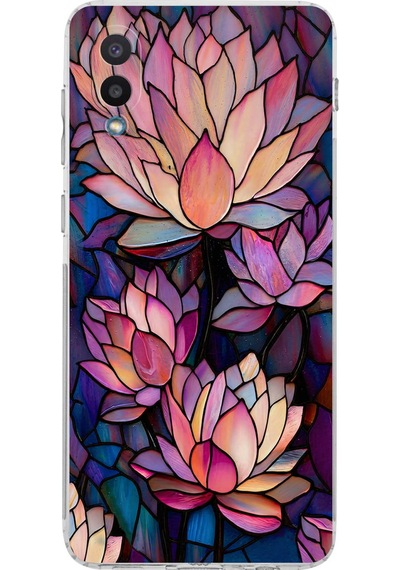 Printify Samsung Galaxy A02 İle Uyumlu Vitray Sessiz Lotus Tasarımlı Şeffaf Silikon Kılıf Şeffaf