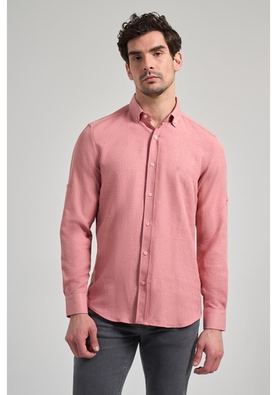 İmza Pembe Kısalabilir Kol Düz Gabardin Düğmeli Yaka Cepsiz Casual Slim Fit Gömlek 1004250124 965 Pembe