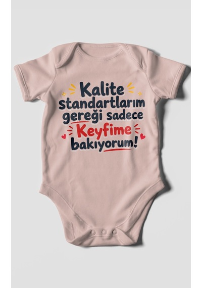 Morivokids Kalite Standartlarım Mesajlı Kısa Kollu Bebek Body %100 Pamuk Pastel Pembe