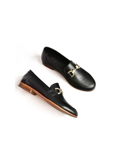 Fox Shoes S944037903 Siyah Hakiki Deri Kadın Babet Siyah