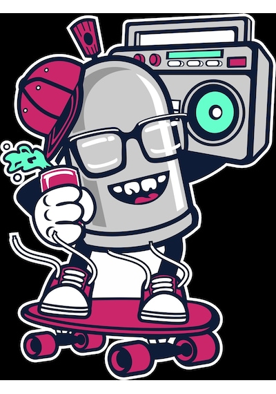 Radyo Dinleyen Kaykaycı Sticker 10x10 Cmrenkli Sticker