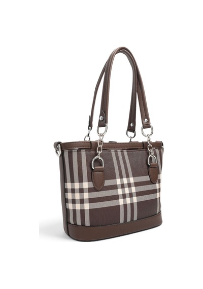 Silver & Polo Silver Polo Kahve - Kahve Çizgili Ekose Kadın El Çantası Sp1155 Kahverengi