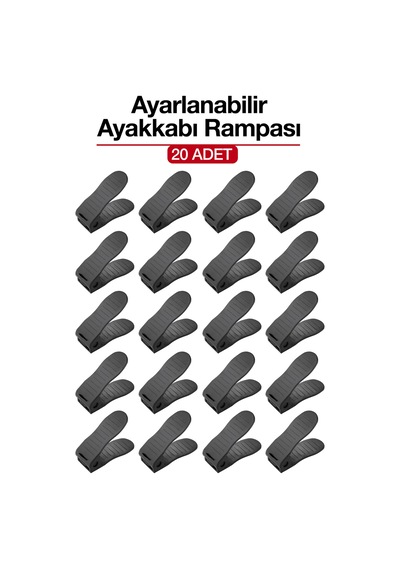 20 Adet Ayarlanabilir Ayakkabı Rampası Dolap İçi Ayakkabı Düzenleyici Organizer Siyah