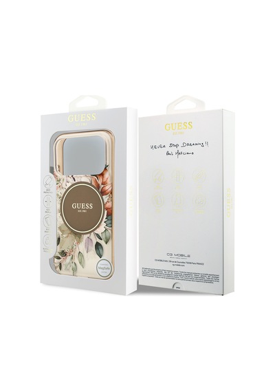 Apple Uyumlu iPhone 17 Pro Kılıf Guess Lisanslı M-safe Şarj Özellikli Flower Tonal Circle Kapak Kahverengi Kahverengi