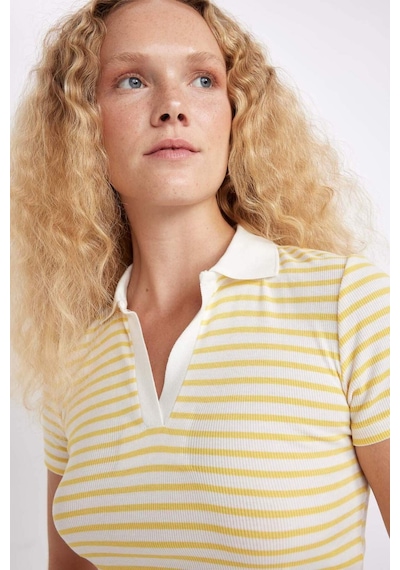 DeFacto Fitted Polo Yaka Fitilli Kaşkorse Kısa Kollu Tişört A0380AX24SMYL155