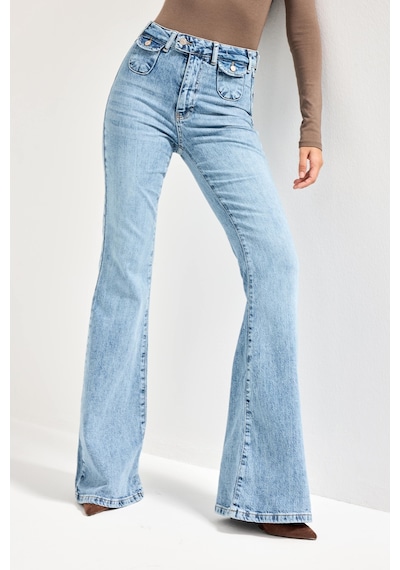 it's basic Kadın Ice Kot Rengi 4s6-3 Flare Fit Viskon Elastan Kumaş Denim Jean Buz Mavi