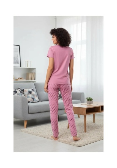 İkikareshop Özel Tasarım Kısa Kol Kadın Penye Pijama Takımı Somon Çok Renkli