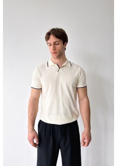 Flaw Polo Yaka Biyeli Triko Tişört-29316 Ekru