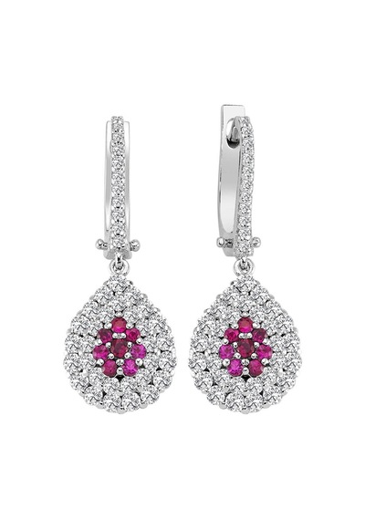 Sirius Yakut Ve Çift Sıra Pırlanta Taşlı18K Küpe  0804E0103