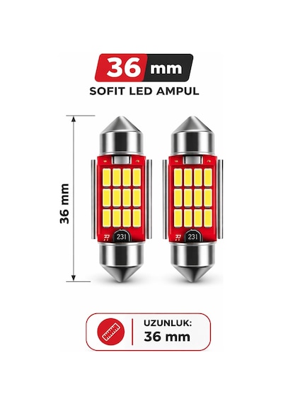 36mm C5w Sofit Led Ampul, Beyaz, Canbus Arıza Lambası Yakmaz, Plaka Ve Tavan Lambası İçin, 2 Ad