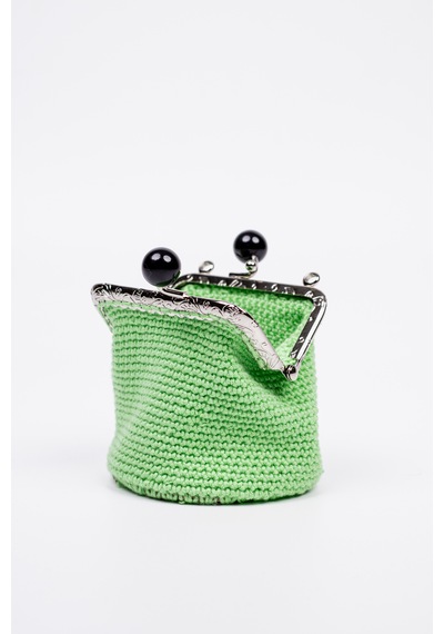 Fabric Craft Bag Bozuk Para Cüzdanı Merserize İplik Klipsli Örgü Açık Yeşil