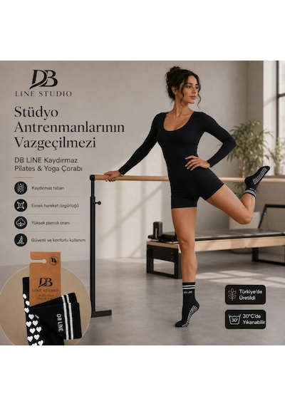 Genel Db Lıne Kaydırmaz Yoga Pilates Çorabı 4'lü Pamuklu Silikon Taban, Barre S Siyah / 36-40 / 4 Adet