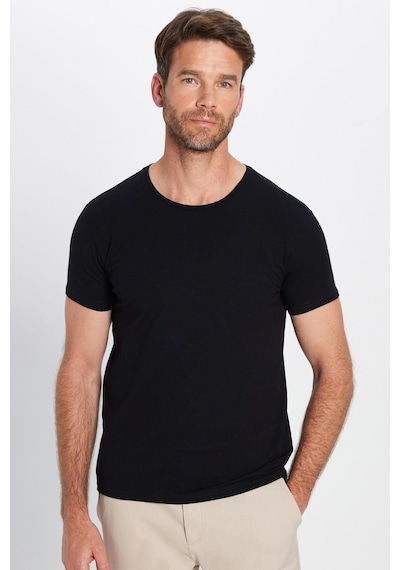 Tudors Erkek Slim Fit Dar Kesim Pamuklu Yumuşak Doku Likralı Esnek Kumaş Basic Siyah Bisiklet Yaka Tişört-20409 Siyah
