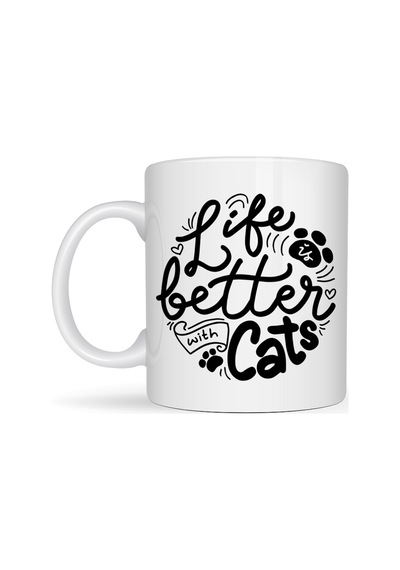 Hemengo Life İs Better With Cats Kedi Severlere Özel Porselen Kupa Model 59 Sevimli Tasarım Hediyelik Kahve Kupas Diğer
