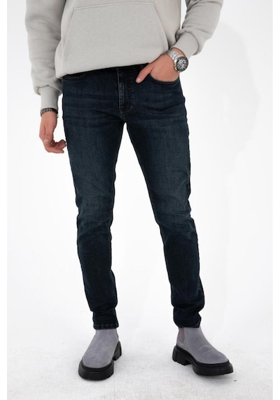 HLT Jeans Erkek Koyu Lacivert Slim Fit Likralı Jean Kot Pantolon İçi Hardal Hlthe001931
