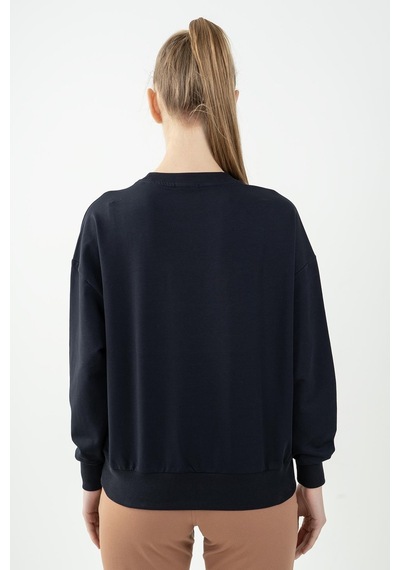 Maraton Sportswear Oversize Kadın Bisiklet Yaka Uzun Kol Basic Lacivert Sweatshirt 22169-lacivert