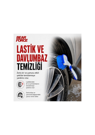 Robeve Bear Force Lastik Temizleme Fırçası Ergonomik Saplı Yoğun Kıllı Oto Lastik Ve Davlumbaz Temizleme Fırçası, Araç Lastik Yanak Temizleme Fırçası, Detay Temizlik Fırçası
