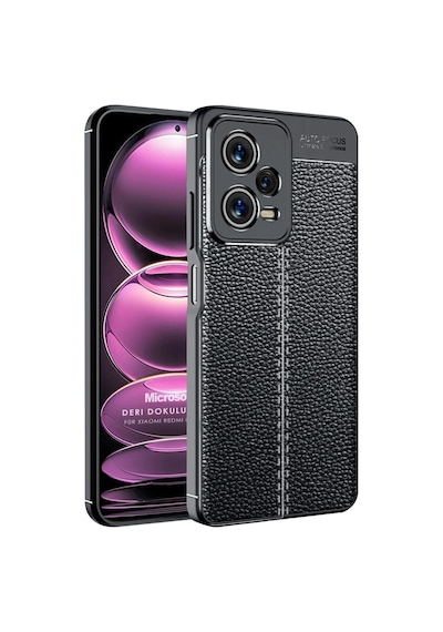 Xiaomi Redmi Note 12 İçin Kılıf Deri Dokulu Silikon Siyah Redmi Note 12 İle Uyumlu Kılıf - Siyah