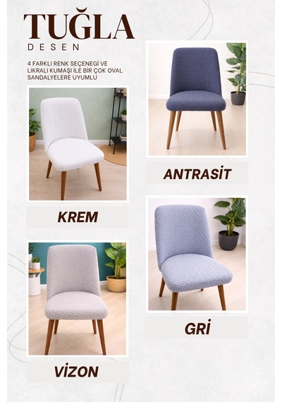 Mutfak Sandalye Kılıfı Büyük Oval Jakar Yıkanabilir Streç Lastikli Sandalye Örtüsü 1 Adet Gri - 814325519 Gri