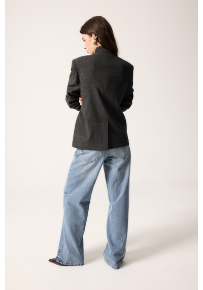 Defacto Ekose Desenli Asimetrik Hakim Yaka Blazer Ceket I2913ax26aubn601 Kahve-bn601